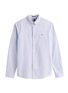 Camisa Tommy Jeans Oxford azul para homem.