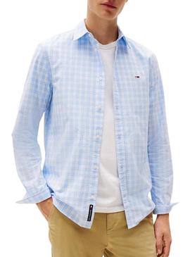 Camisa Tommy Jeans Poplin azul claro para homem.