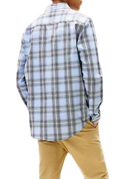 Camisa Tommy Jeans Poplin Check azul para homem.