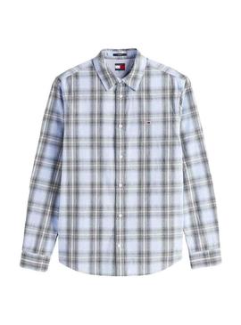 Camisa Tommy Jeans Poplin Check azul para homem.