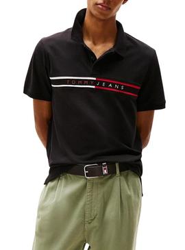 Polo Tommy Jeans Chest Flag preto para homem
