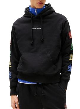 Moletom Tommy Jeans Varsity preto para homem.