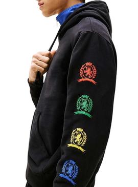 Moletom Tommy Jeans Varsity preto para homem.