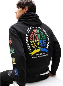 Moletom Tommy Jeans Varsity preto para homem.