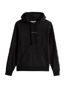 Moletom Tommy Jeans Varsity preto para homem.