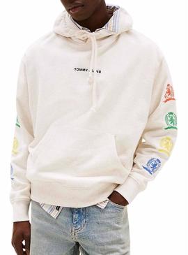 Moletom Tommy Jeans Varsity bege para homem.