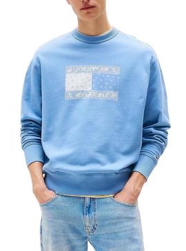 Moletom Tommy Jeans Paisley crew azul para homem