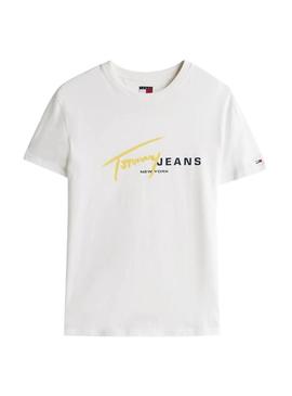 Camiseta Tommy Jeans Signature branca para homem.