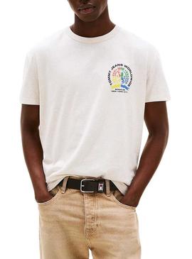 Camiseta Tommy Jeans Worldwide branca para homem.