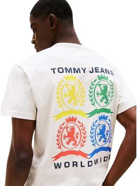 Camiseta Tommy Jeans Worldwide branca para homem.
