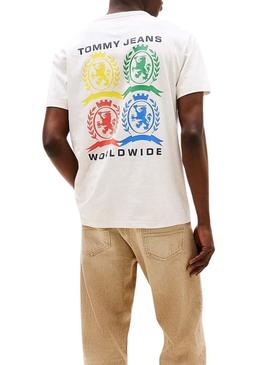 Camiseta Tommy Jeans Worldwide branca para homem.