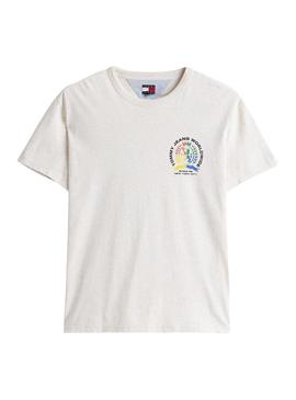 Camiseta Tommy Jeans Worldwide branca para homem.