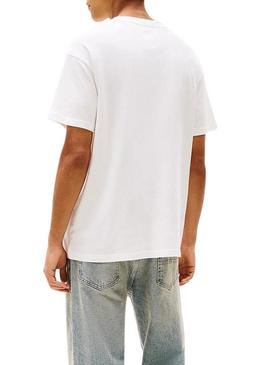 Camiseta oversize Tommy Jeans Paisley branca para homens.