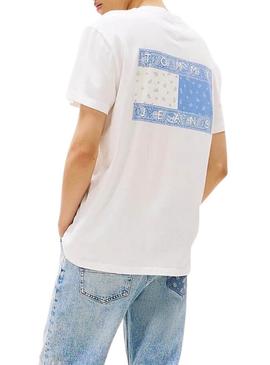 Camiseta Tommy Jeans Paisley branca para homem.