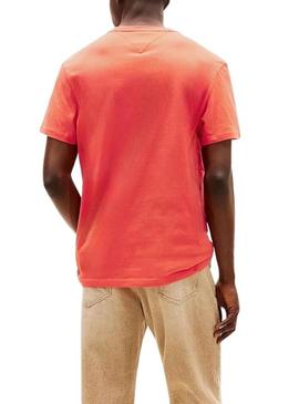 Camisa Tommy Jeans Essential Flag laranja para homem.