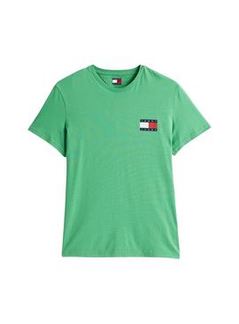Camiseta Tommy Jeans Essential Flag verde para homem.