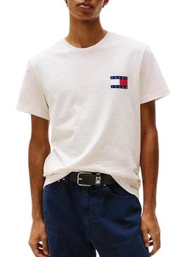 Camiseta Tommy Jeans Essential Flag bege para homem.