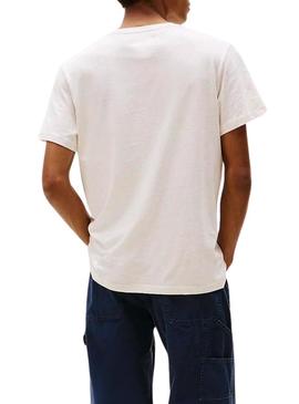 Camiseta Tommy Jeans Essential Flag bege para homem.