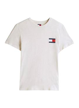 Camiseta Tommy Jeans Essential Flag bege para homem.