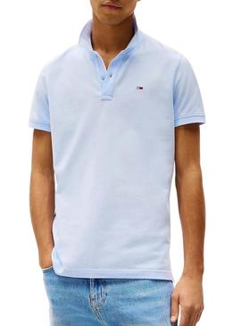 Polo Tommy Jeans Slim azul claro para homem.