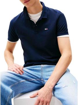 Polo Tommy Jeans Slim azul marinho para homem.