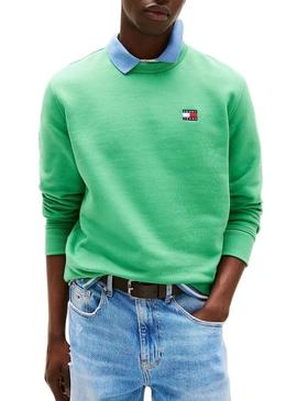 Moletom Tommy Jeans Badge verde para homem.