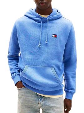 Moletom Tommy Jeans Badge Hoodie azul para homem.
