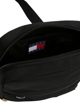 A bolsa transversal Tommy Jeans Daily Reporter preta e bege.