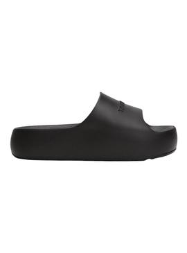 Sandálias Tommy Jeans Chuncky Pool preto para mulher.