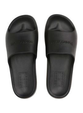 Sandálias Tommy Jeans Chuncky Pool preto para mulher.