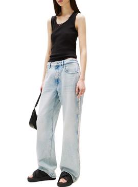 Sandálias Tommy Jeans Flatform preto para mulher.