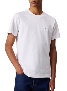 Camiseta Calvin Klein Jeans Woven Label branca para homem.