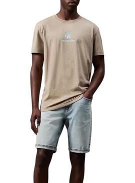 Camisa Calvin Klein Jeans Shadow logo bege para homem.