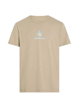 Camisa Calvin Klein Jeans Shadow logo bege para homem.
