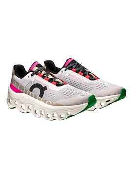 Tênis On Running Cloudmonster branco para mulher.
