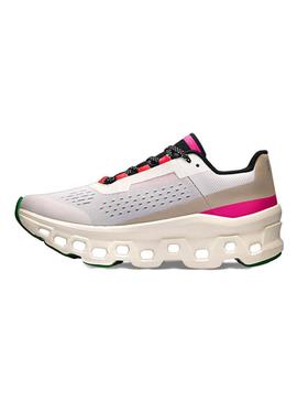 Tênis On Running Cloudmonster branco para mulher.