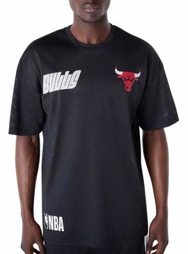 Camiseta New Era Chicago Bulls NBA mesh preta para homem.