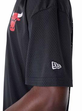 Camiseta New Era Chicago Bulls NBA mesh preta para homem.
