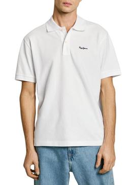 Camisa Polo Pepe Jeans Essential branca para homem.