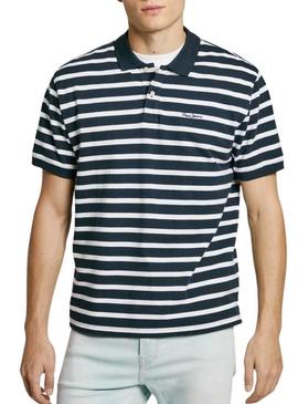 Camisa Polo Pepe Jeans Barret azul marinho e branco para homem.