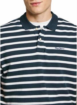 Camisa Polo Pepe Jeans Barret azul marinho e branco para homem.