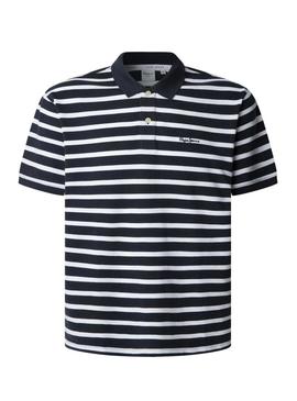 Camisa Polo Pepe Jeans Barret azul marinho e branco para homem.