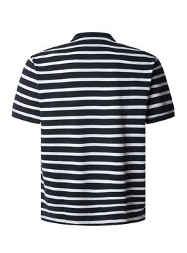 Camisa Polo Pepe Jeans Barret azul marinho e branco para homem.