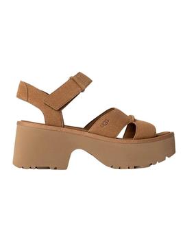 Sandálias UGG New Heights com tira no tornozelo em camelo para mulher.