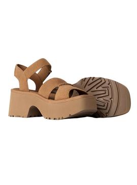 Sandálias UGG New Heights com tira no tornozelo em camelo para mulher.