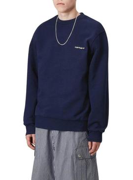 Moletom Carhartt Script azul para homem.