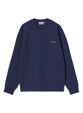 Moletom Carhartt Script azul para homem.