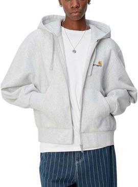 Moletom Carhartt American Zip cinza para mulher.