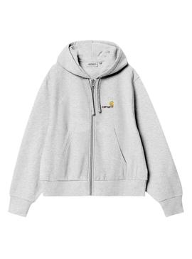 Moletom Carhartt American Zip cinza para mulher.