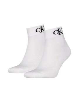 Pack de meias Calvin Klein Quarter Monogram branco para homem.